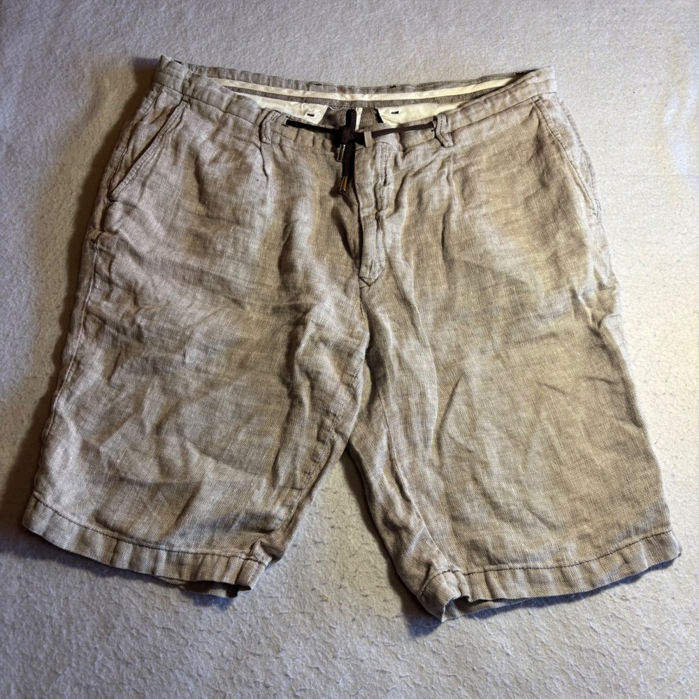 Barbati Mens‎ Beige 100% Linen Drawstring Shorts Size IT 56 US 38-40